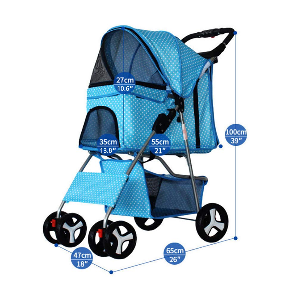 Blue 4-Wheel Waterproof Pet Stroller for Small Dogs & Cats - Multiple Windows, Universal Wheels, Luggage Basket - Perfect for Outdoor Walks, Travel, and Vet Visits