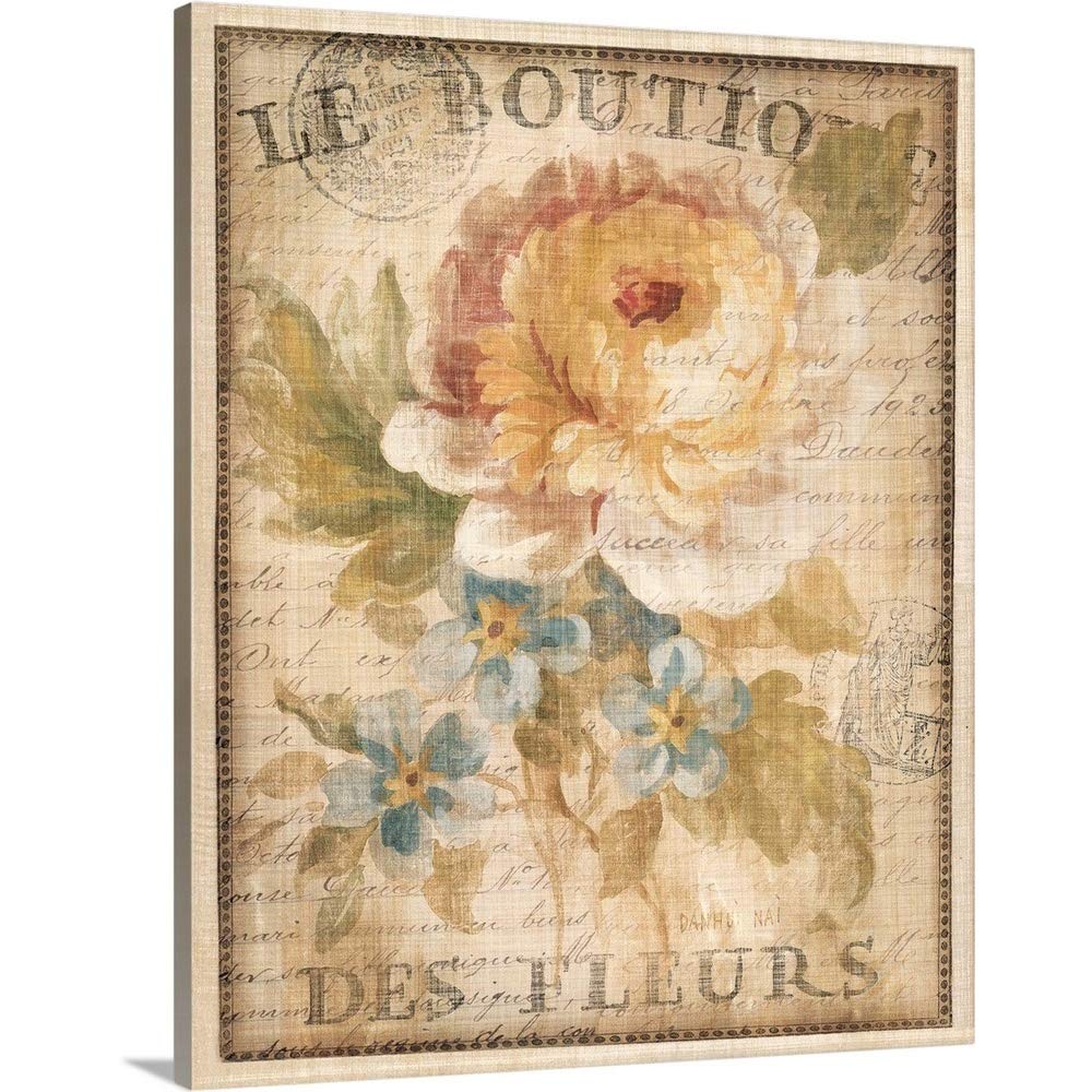 Parisian Flowers Canvas Wall Art Print Set - 2-Piece Pink Floral Artwork with Beige Typography, Home Décor for Living Room & Bedroom | CANVAS ON DEMAND