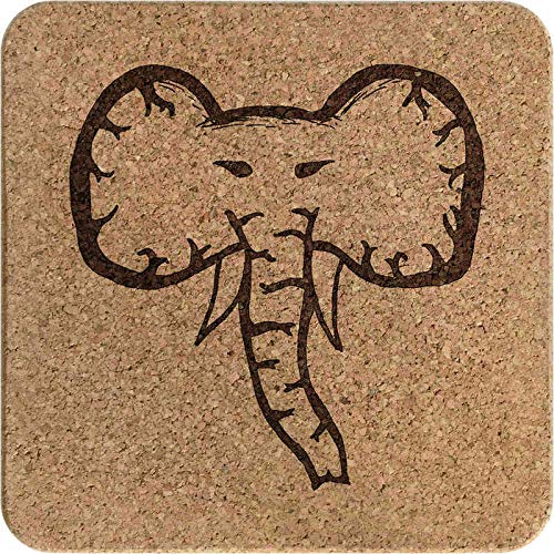 Azeeda Elephant Face Square Cork Trivet and Pot Stand - Heat Resistant Kitchen Mat for Hot Pans, Pots, and Dishes - Perfect for Dining Tables, Countertops, and Outdoor Picnics (TR00000195)