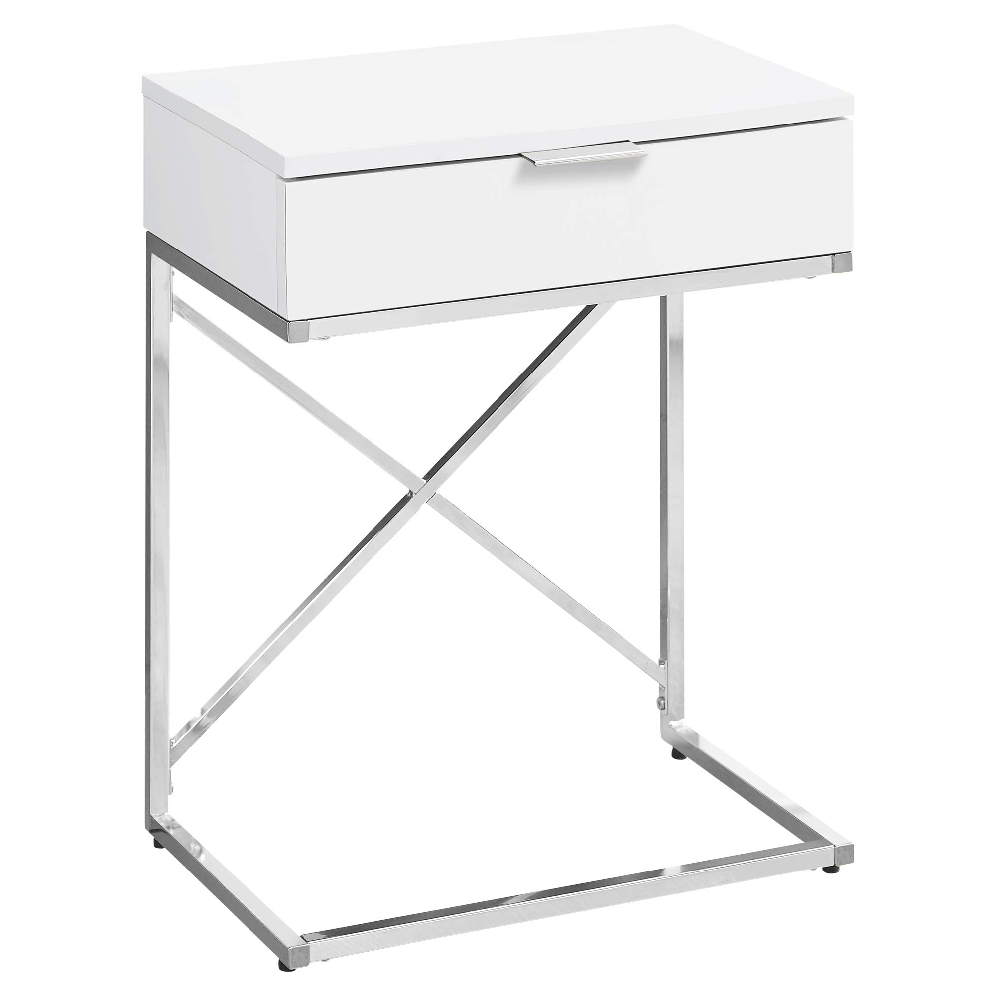 Monarch Specialties White Accent End Table - Modern Nightstand for Bedroom, Living Room & Office - Stylish Side Table with Storage Shelf