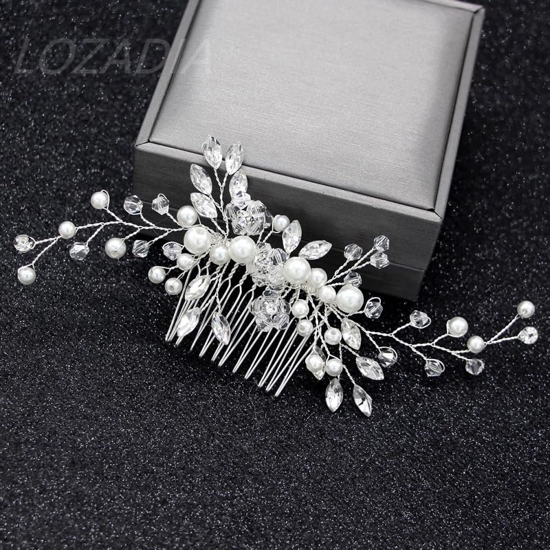 Lozadia Pearl Bridal Hair Clips - Silver Floral Side Hair Comb for Weddings, Prom & Parties | Elegant Hair Accessories for Brides, Bridesmaids, Women & Mothers | Perfect Mother's Day Gift & Special Occasion Hairpiece (Design4)