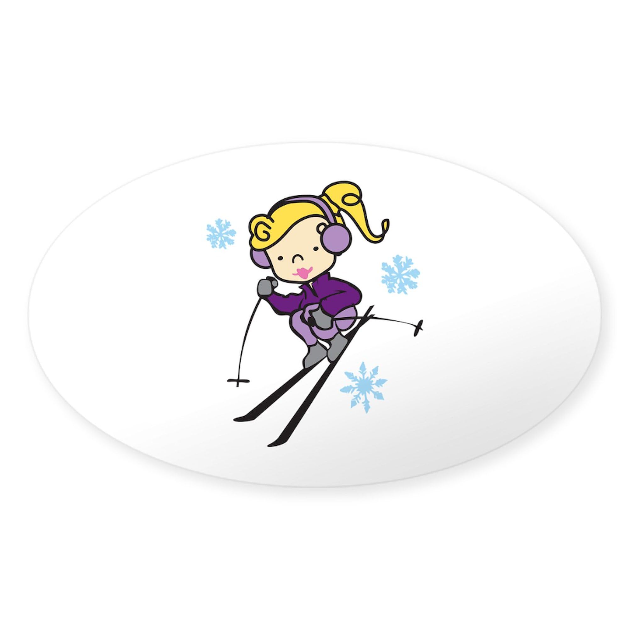 Girl Skiing Oval Bumper Sticker for Cars & Laptops