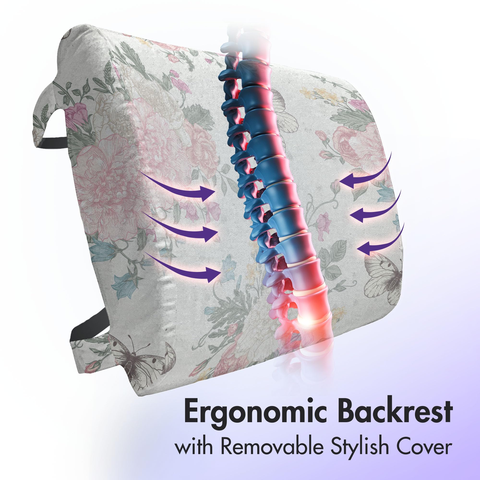 Ambesonne Floral Lumbar Support Pillow - Peonies, Roses & Butterflies Design, High Density Foam for Office Chair & Car Seat (14