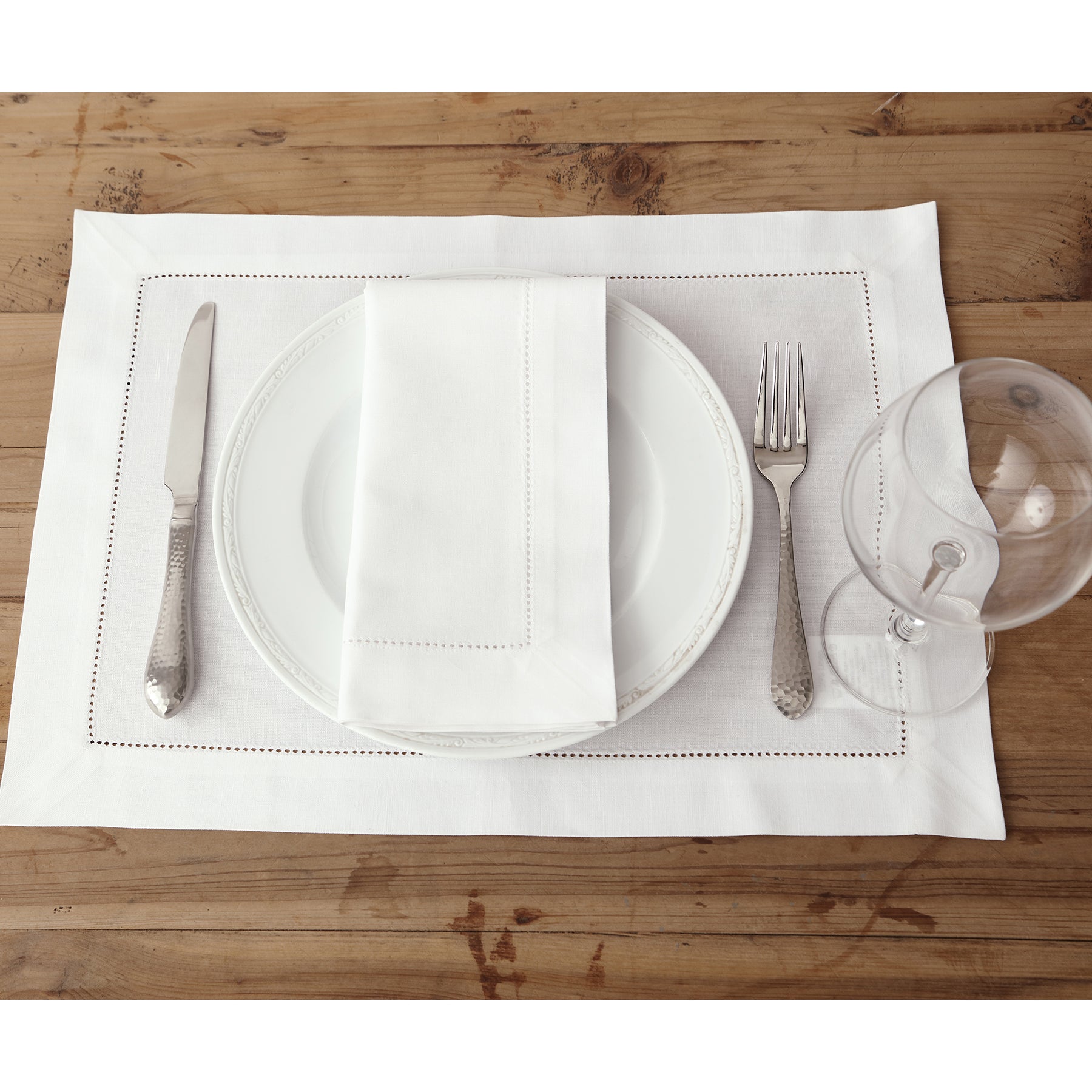 Premium Cotton Linen Hemstitch Placemats Set of 4 - Elegant Table Decor for Dining Room, Kitchen, and Party Settings