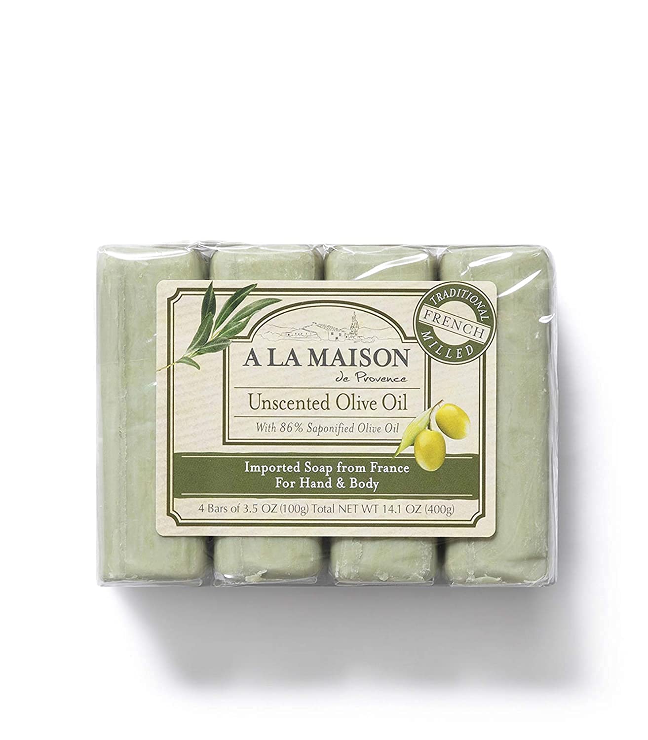 A LA MAISON Hypoallergenic Unscented Bar Soap - Triple French Milled Natural Moisturizing Hand Soap (4 Bars, 3.5 oz Each) | Gentle for Sensitive Skin, Ideal for Daily Hand Washing & Travel