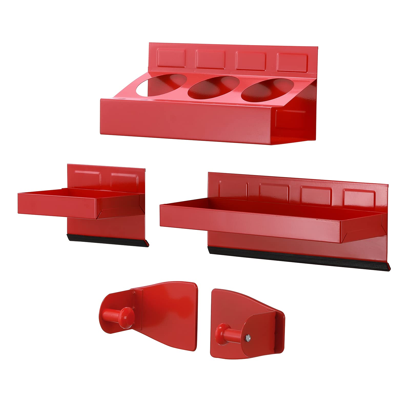 4PCS Magnetic Tool Shelf Set with Tray & Paper Towel Holder - Strong Magnet Organizer for Metal Surfaces - Red - Perfect for Garage, Workshop & DIY Projects