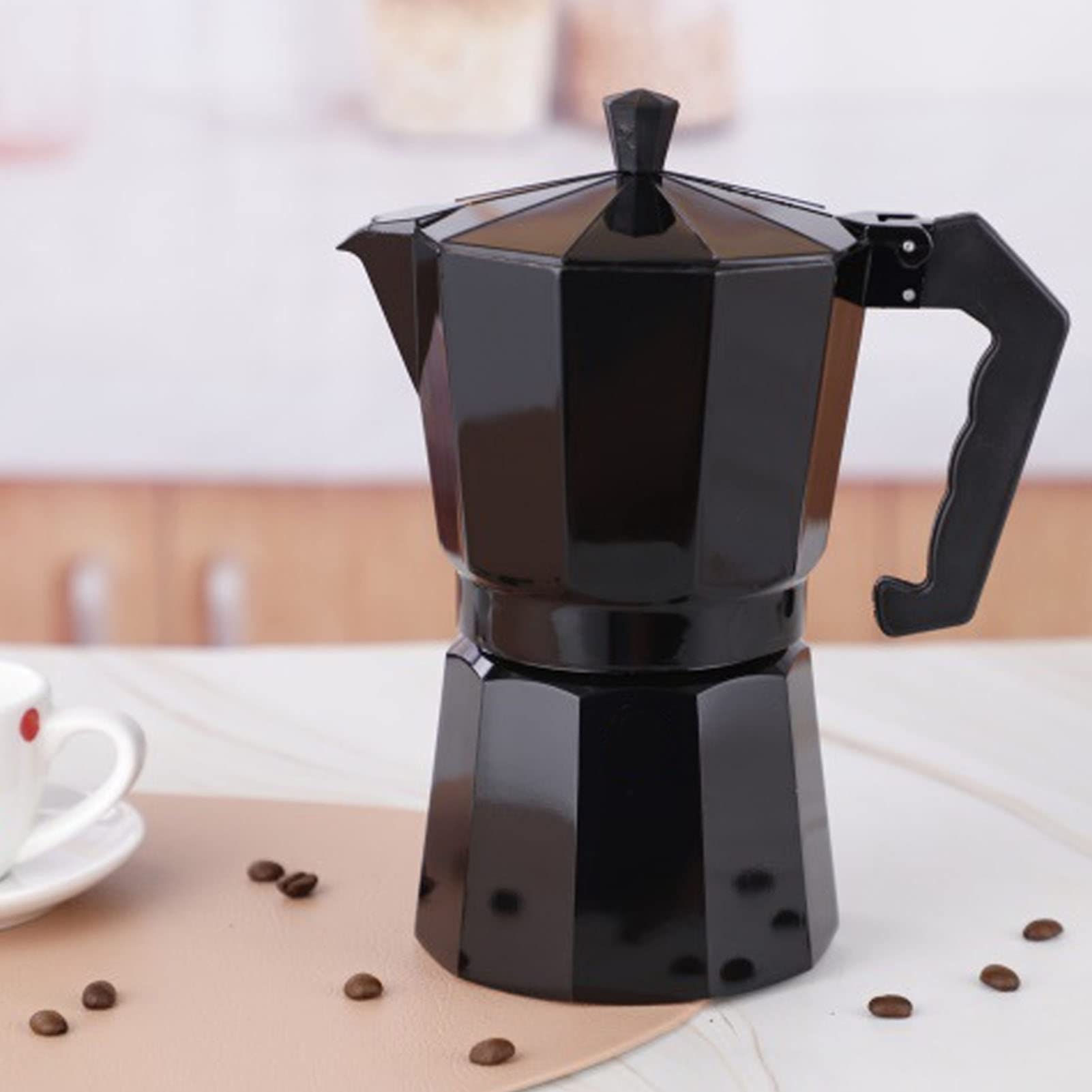Stovetop Espresso Maker - 150ML 3 Cup Moka Pot for Coffee & Tea - Aluminum Octagonal Induction-Compatible Moka Coffee Maker (Black) | Perfect for Home Brewing, Camping & Italian-Style Espresso