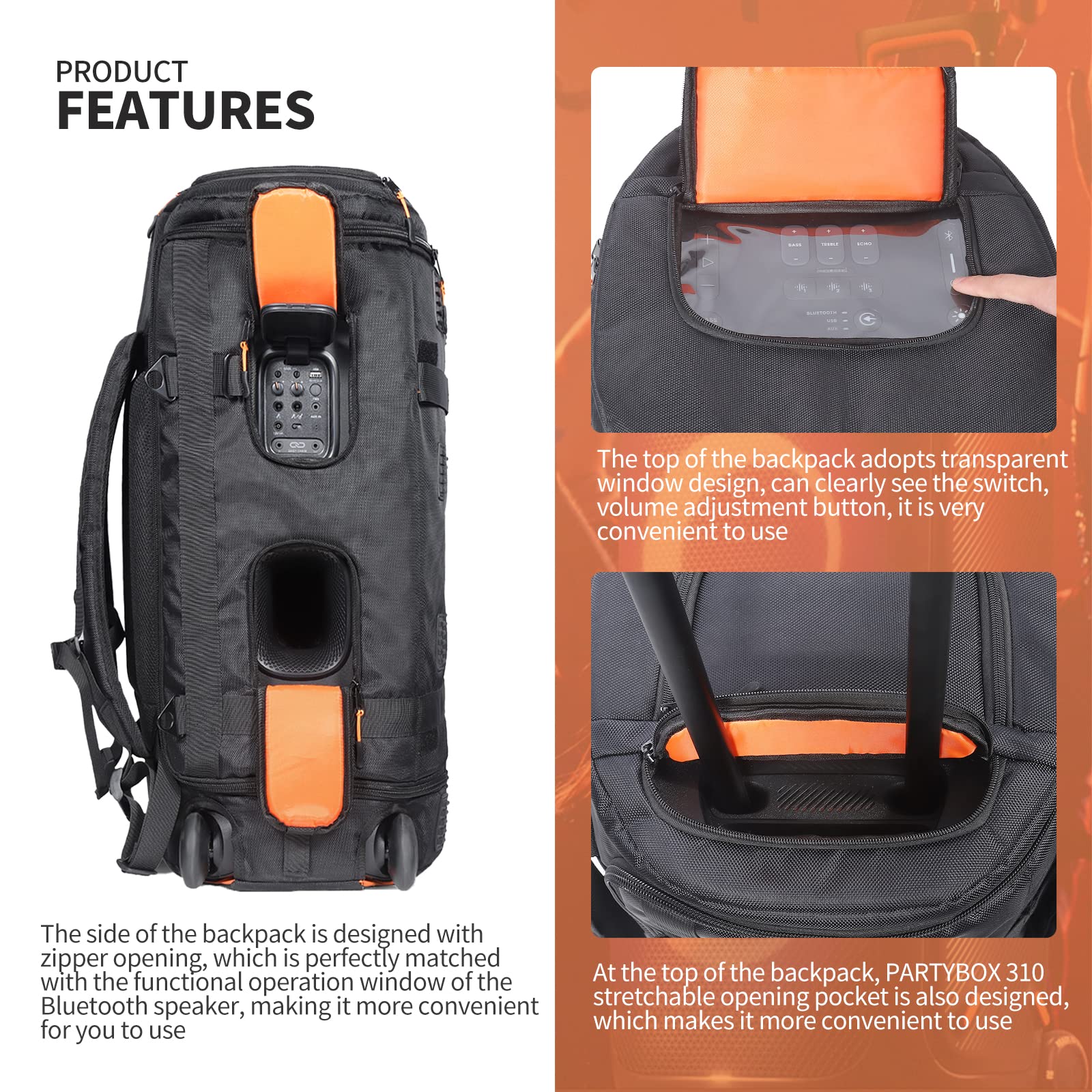 JBL PartyBox 310 Speaker Travel Case - Waterproof Portable Carry Bag Backpack for JBL PartyBox Series Speakers - Perfect for Travel, Outdoor Parties & Music Events (Black)