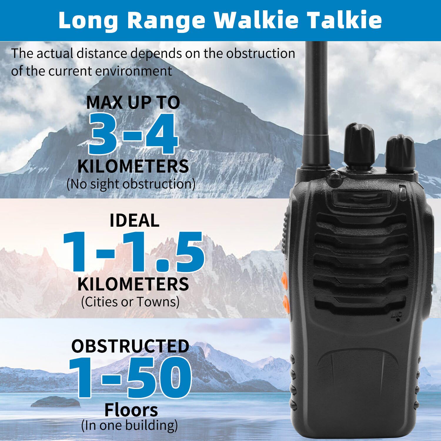 Professional BF-88E Long Range Walkie Talkie - 16 Channel PMR446 Rechargeable Two-Way Radio with Original Headset & USB Charging Station (Black, 1 Pair) - Ideal for Outdoor Adventures, Construction Sites, and Event Coordination