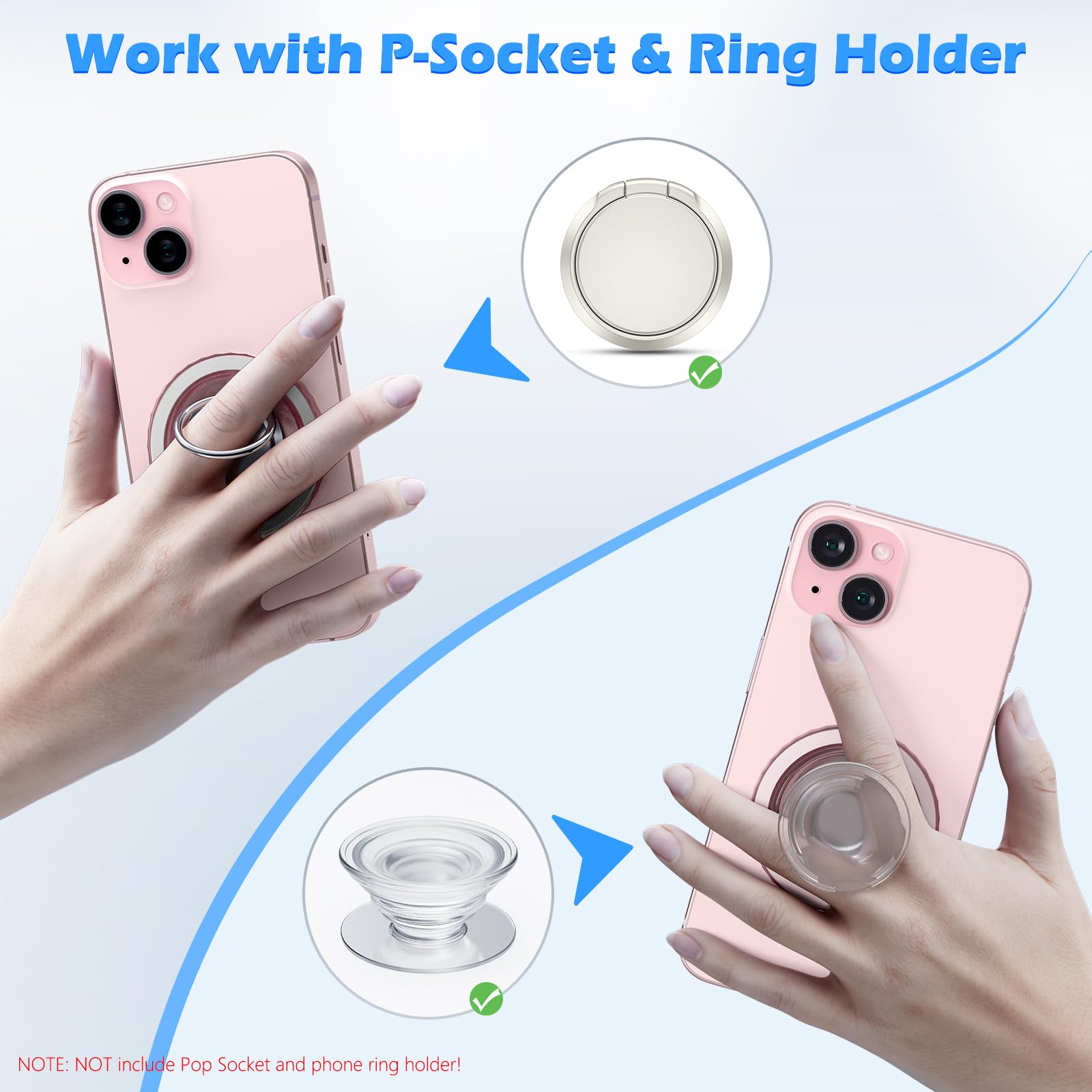 Magnetic Base Compatible with PopSocket & MagSafe iPhone Cases - Removable Holder for Kindle/Phone - Thin & Light Portable Plate (Matte Pink) - Perfect for Car Mount, Desk Stand & Hands-Free Use