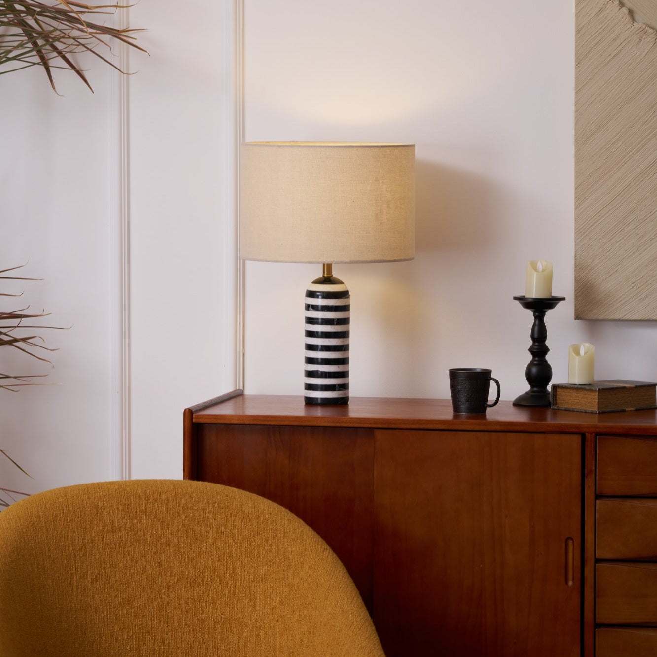 Elegant Tuxedo Marble Table Lamp - Modern Home & Office Decor Lighting for Bedroom, Living Room, Study - Dimmable LED Desk Lamp with USB Port