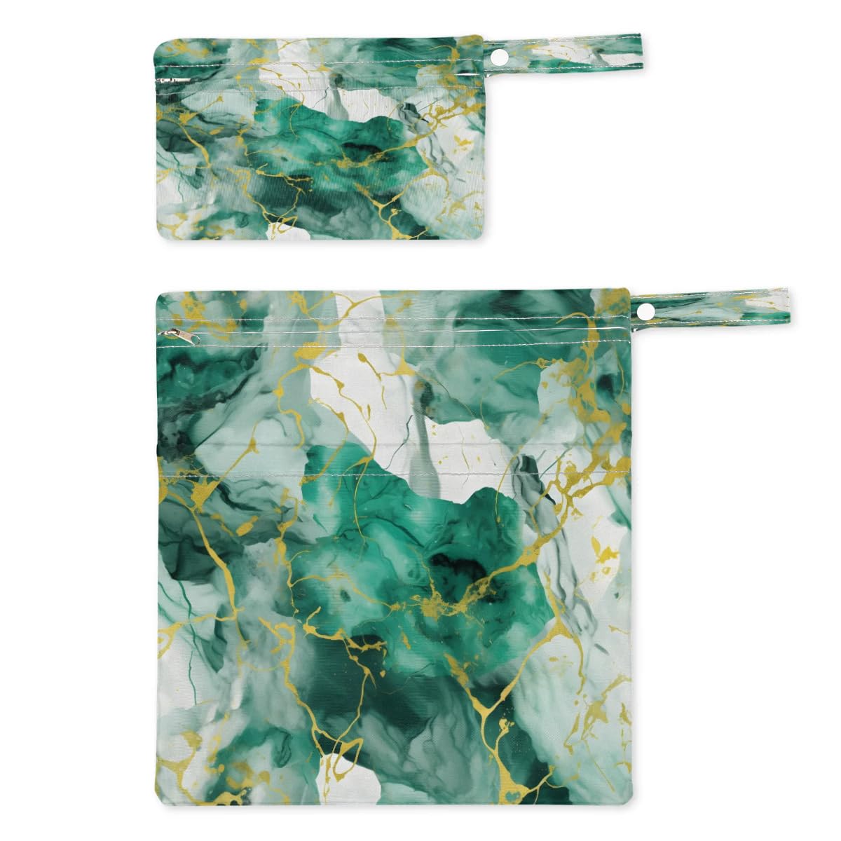 Waterproof Wet Dry Bag 2-Pack - Green Marble Swimsuit Storage & Laundry Organizer | Reusable Cloth Diaper Wet Bag for Beach, Pool, Gym, Yoga | Perfect for Swimsuits, Baby Care & Travel Essentials