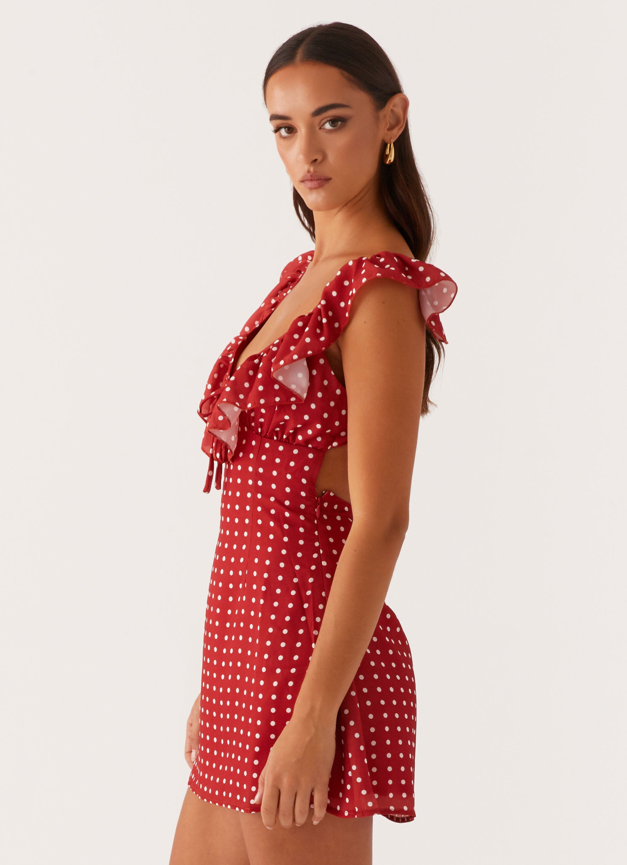 Adrina Ruffle Mini Dress - Red Polka Dot Summer Party Dress for Women | Flirty Cocktail Dress for Date Night & Beach Vacation