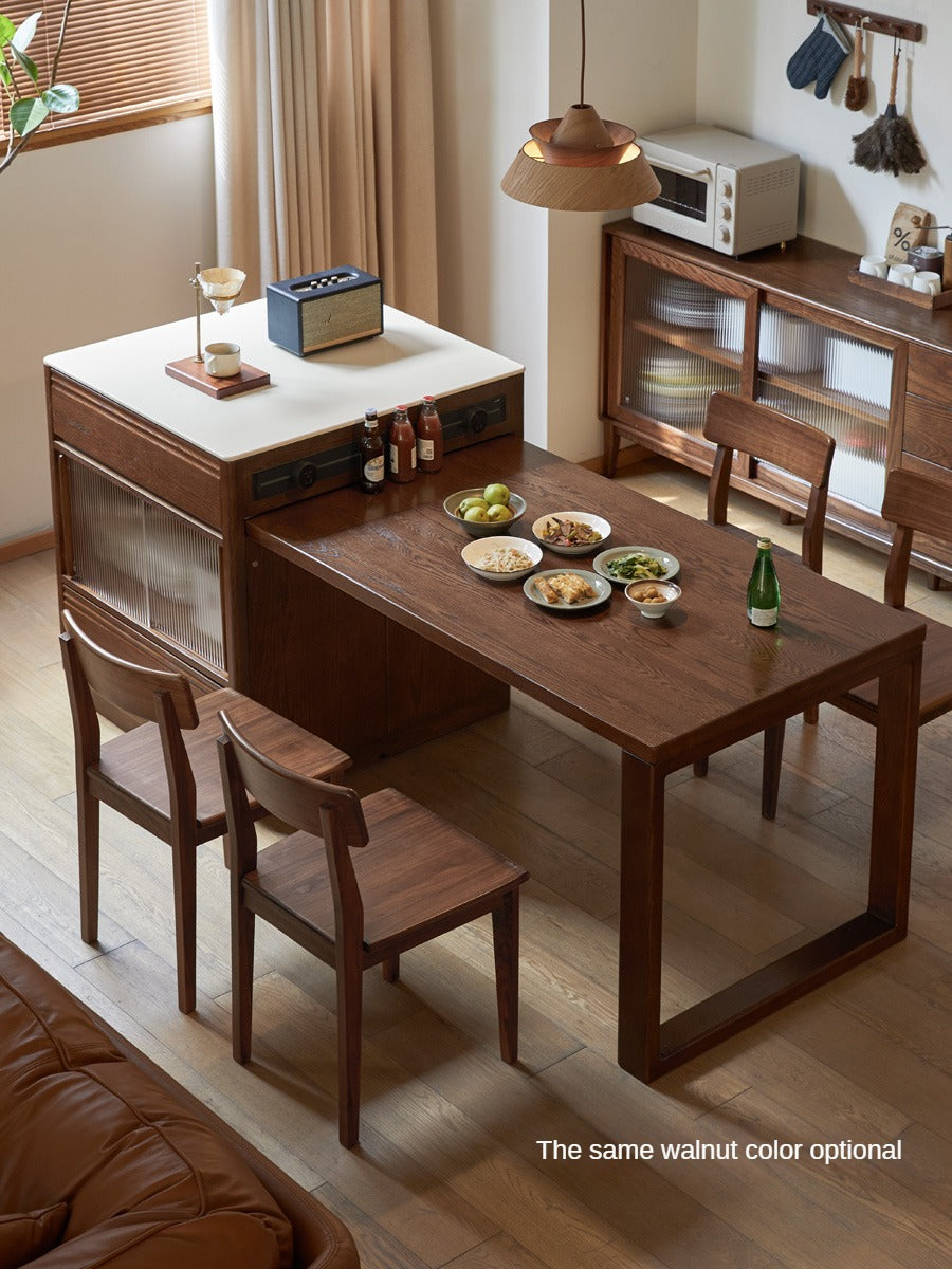 Solid Oak Wood Kitchen Island with Extendable Table and Retractable Cutting Board - Perfect for Small Kitchens, Dining, and Food Prep