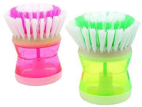 Blue Earth Two Liquid Dispenser Sink Cleaning Brush with Built-in Soap Container - Plastic Dish & Washbasin Scrubber for Wet/Dry Use - Multicolor - Perfect for Kitchen Sink, Bathroom Cleaning & Dishwashing Tasks