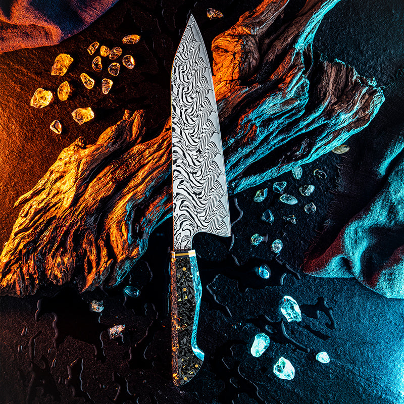 Premium Japanese Chef Knife - VG-10 Damascus Steel Blade with Carbon Fiber Handle & Sheath - Perfect for Sushi, Meat Cutting & Professional Kitchen Use