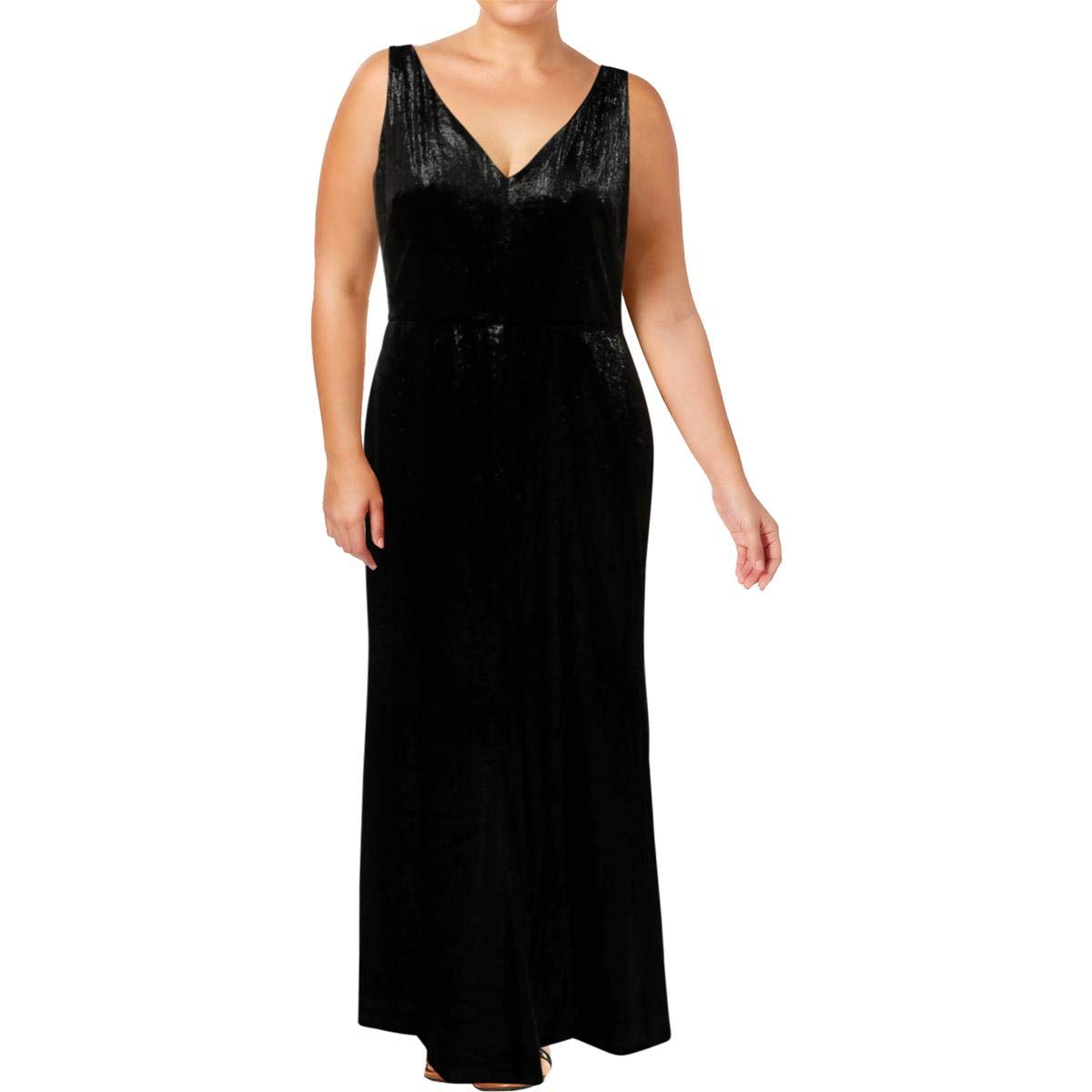Ralph Lauren Lauren Zafiya Women's Velvet Metallic V-Neck Evening Gown - Black, Size [Your Size] | Elegant Formal Dress for Weddings, Galas & Special Occasions