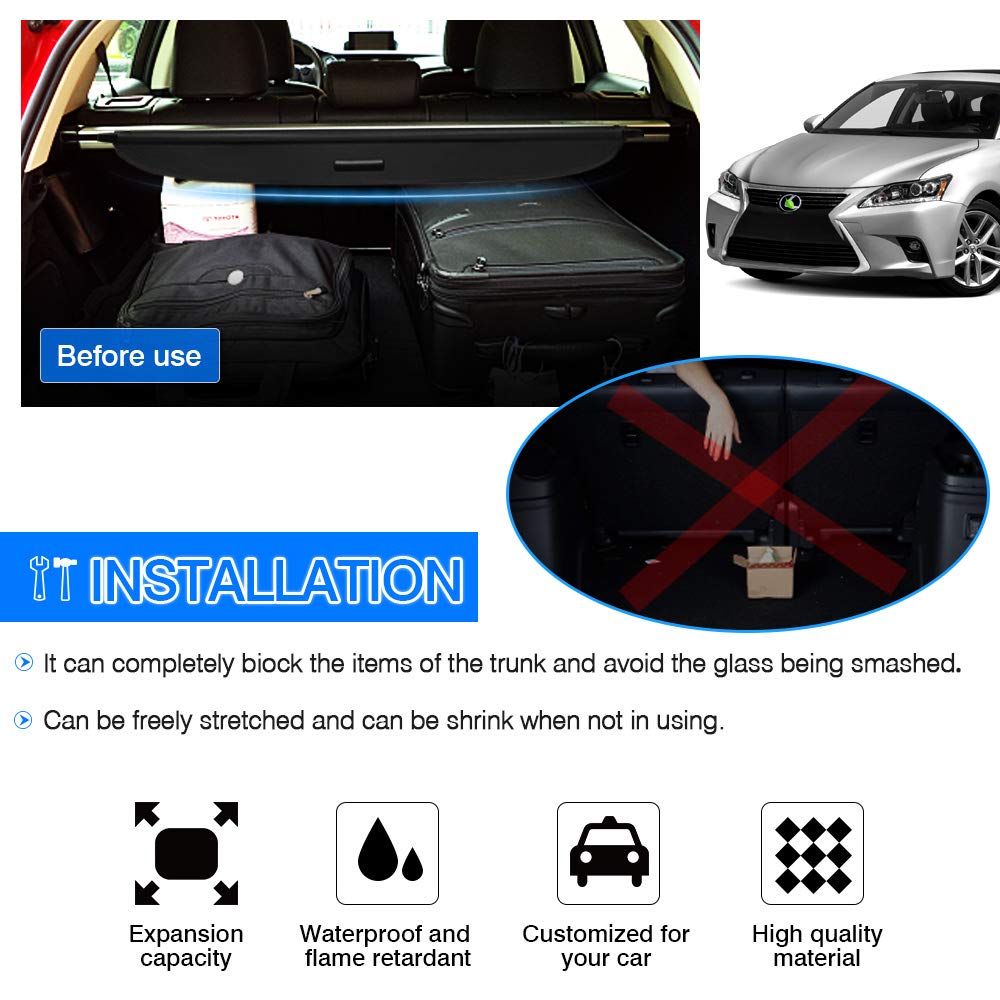 **Powerty Retractable Cargo Cover for Lexus CT200h (2011-2017) - Black Trunk Shade, Luggage Protector | Perfect for Road Trips & Grocery Hauling**