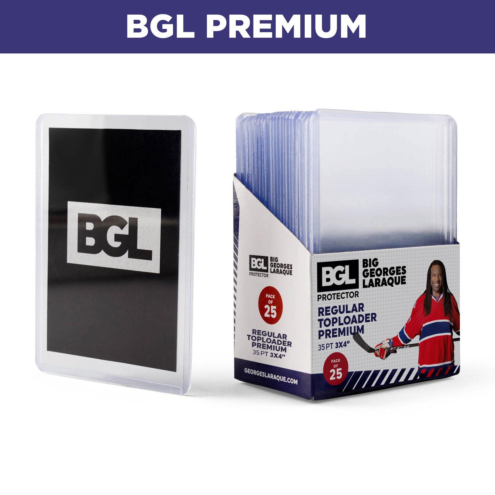 Big Georges Laraque Toploader 35 PT 3” x 4” (Pack of 25) - Premium Hockey Card Protectors for Collectors, Trading & Display - Perfect for Sports Memorabilia Storage & Organization