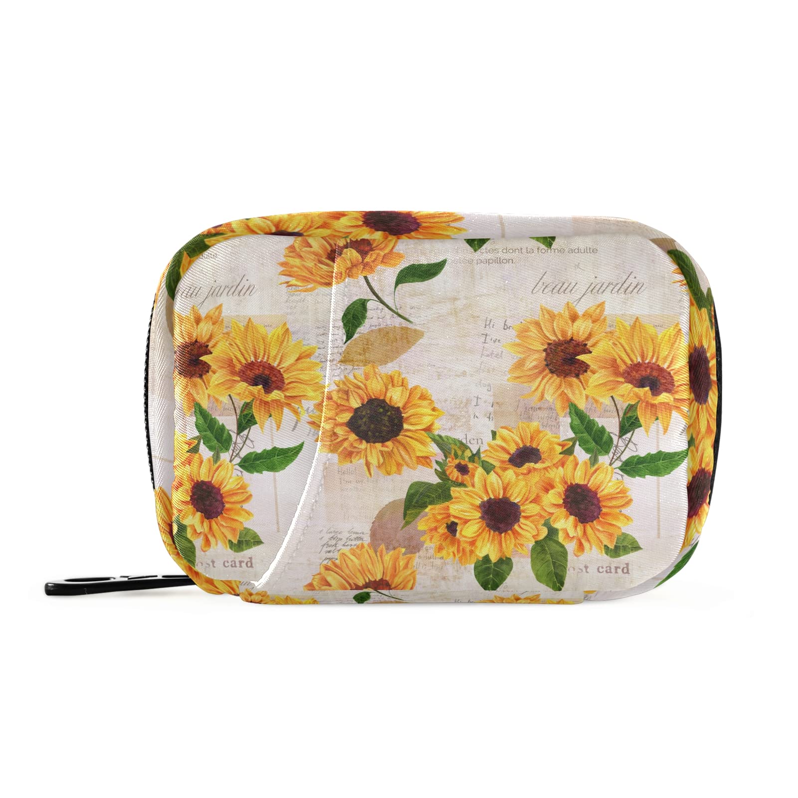 Vintage Sunflower Watercolor Pill Organizer Bag - Portable Travel Case for Vitamins, Fish Oil & Supplements with Secure Zipper - Perfect for Work, School & Daily Use