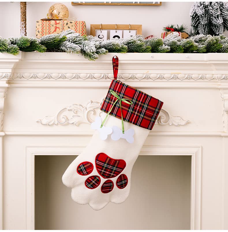 SherryDC Christmas Dog Paw Stockings - Plush & Plaid Pet Holiday Decorations for Dogs - Festive Hanging Socks for Fireplace, Door, Wall - Perfect for Christmas Tree, Gift Exchange & Holiday Home Decor