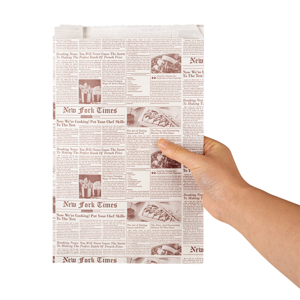 Eco-Friendly Sepia Newsprint French Fry & Snack Bags - 7x3x11 Inches, 100 Count Bulk Pack - Perfect for Food Trucks, Movie Nights & Party Snacks
