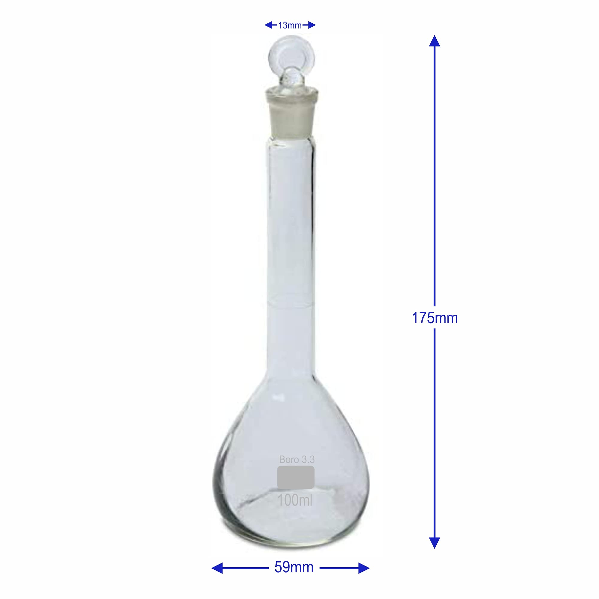 Salco Class A Volumetric Flask 100ml - Heavy Wall Borosilicate Glass with Glass Stopper - Perfect for Chemistry Labs, Scientific Experiments & Precise Liquid Measurements
