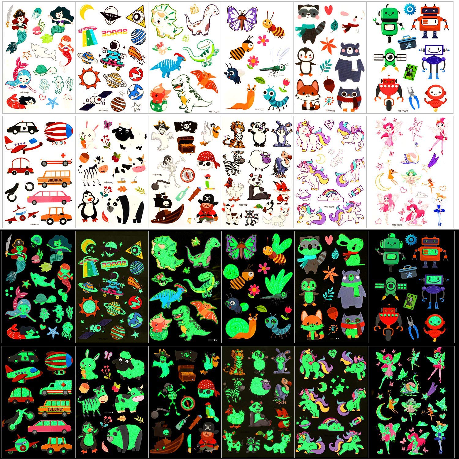 **PATPAT® 12 Sheets Glow in the Dark Temporary Tattoos for Kids - Cartoon Fake Tattoo Stickers, Luminous Party Supplies for Boys & Girls - Perfect for Halloween, Birthday Parties & Costume Events**