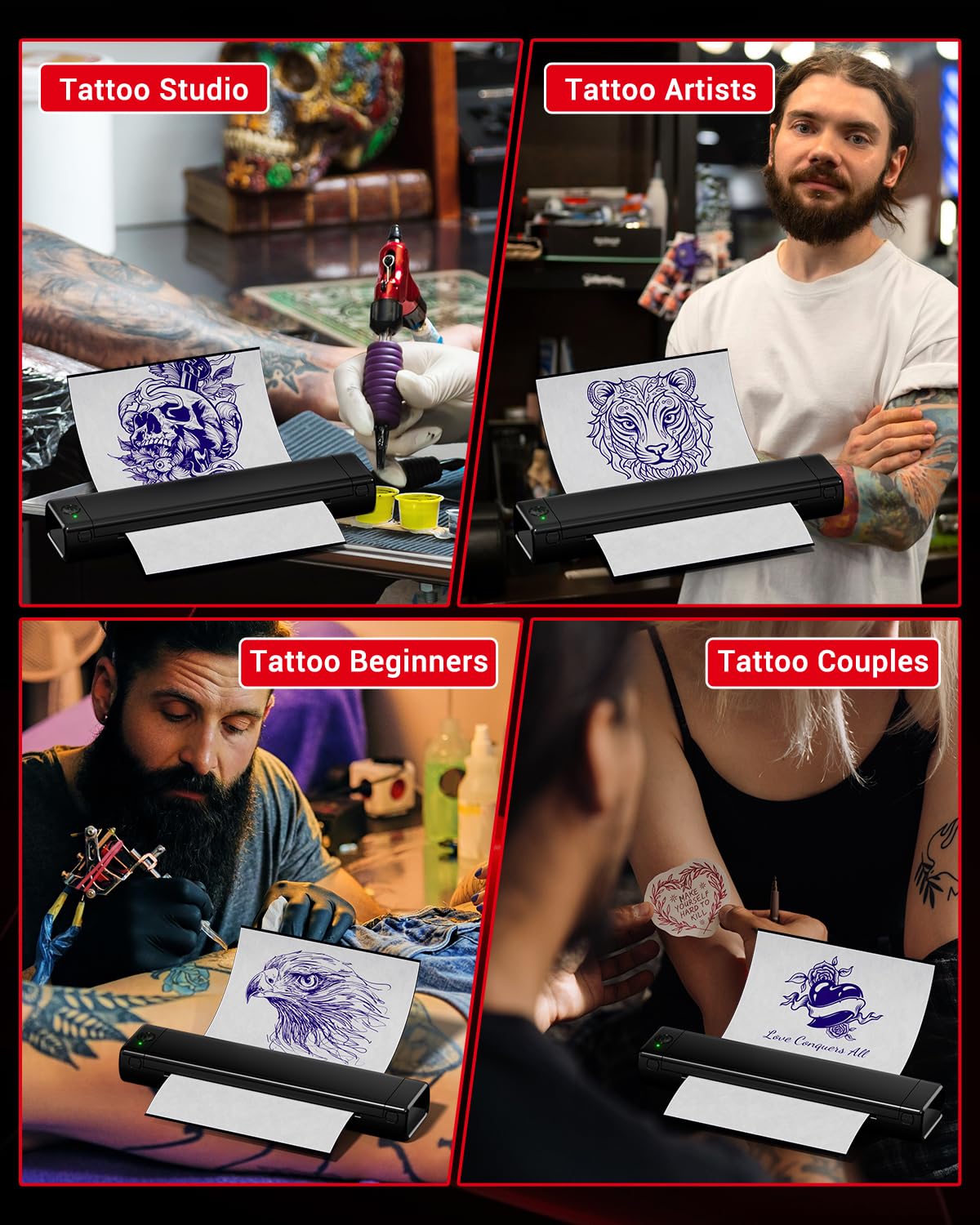 COLORWING M08F Wireless Tattoo Stencil Printer - Bluetooth Thermal Inkless Tattoo Machine with 10 Transfer Papers, Portable Design for Professional Tattoo Artists & Beginners (Black) | Perfect for Studio, Home & Travel Tattoo Work