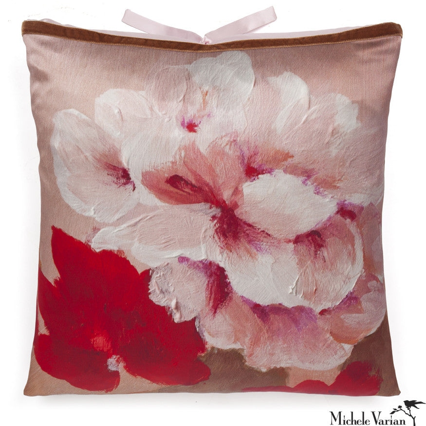 Silk Print Pillow Blush Rose 20x20 Inches - Luxury Decorative Throw Cushion for Sofa, Bed & Home Decor