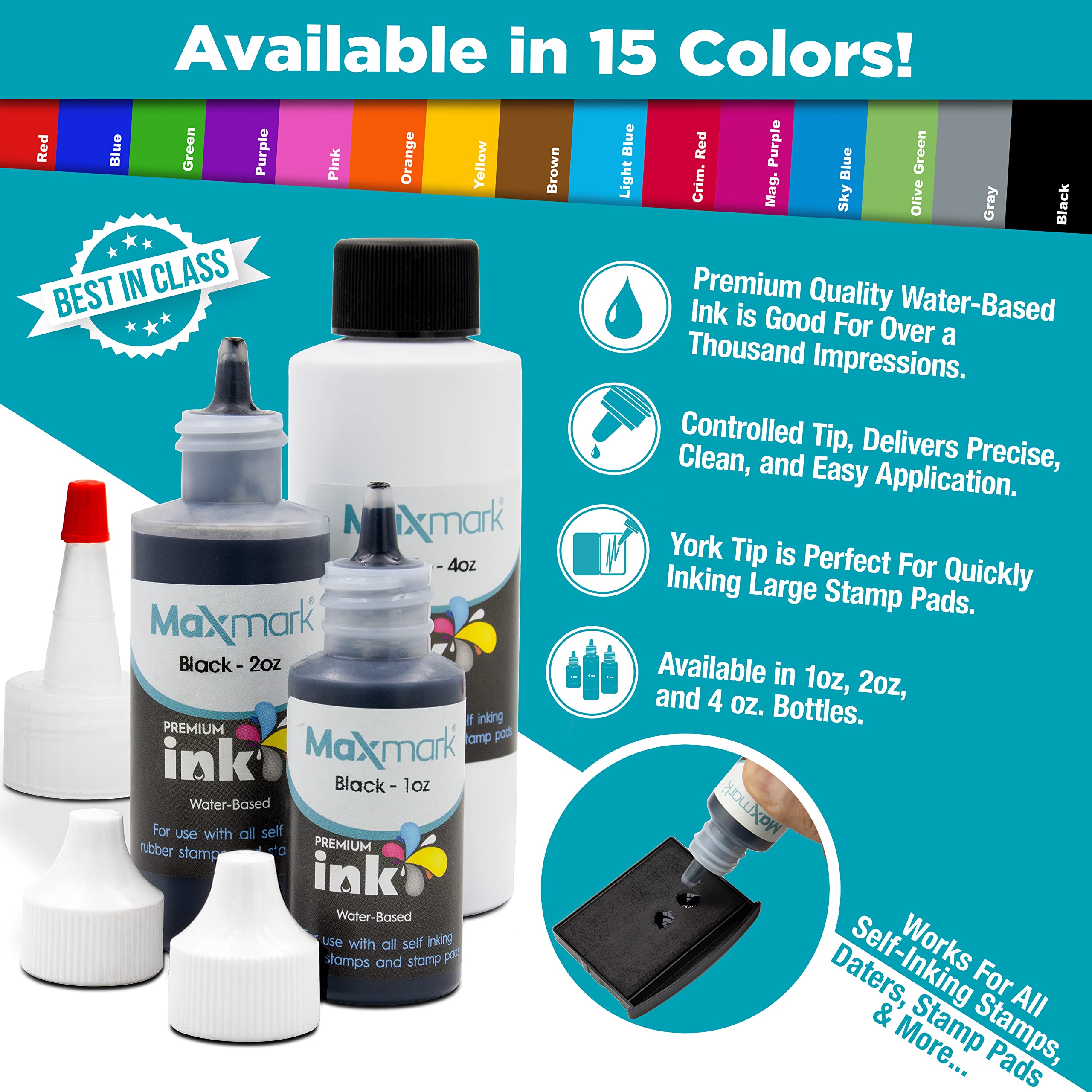 MaxMark Brown Ink for Self Inking Stamps - 4oz | Office & Craft Use
