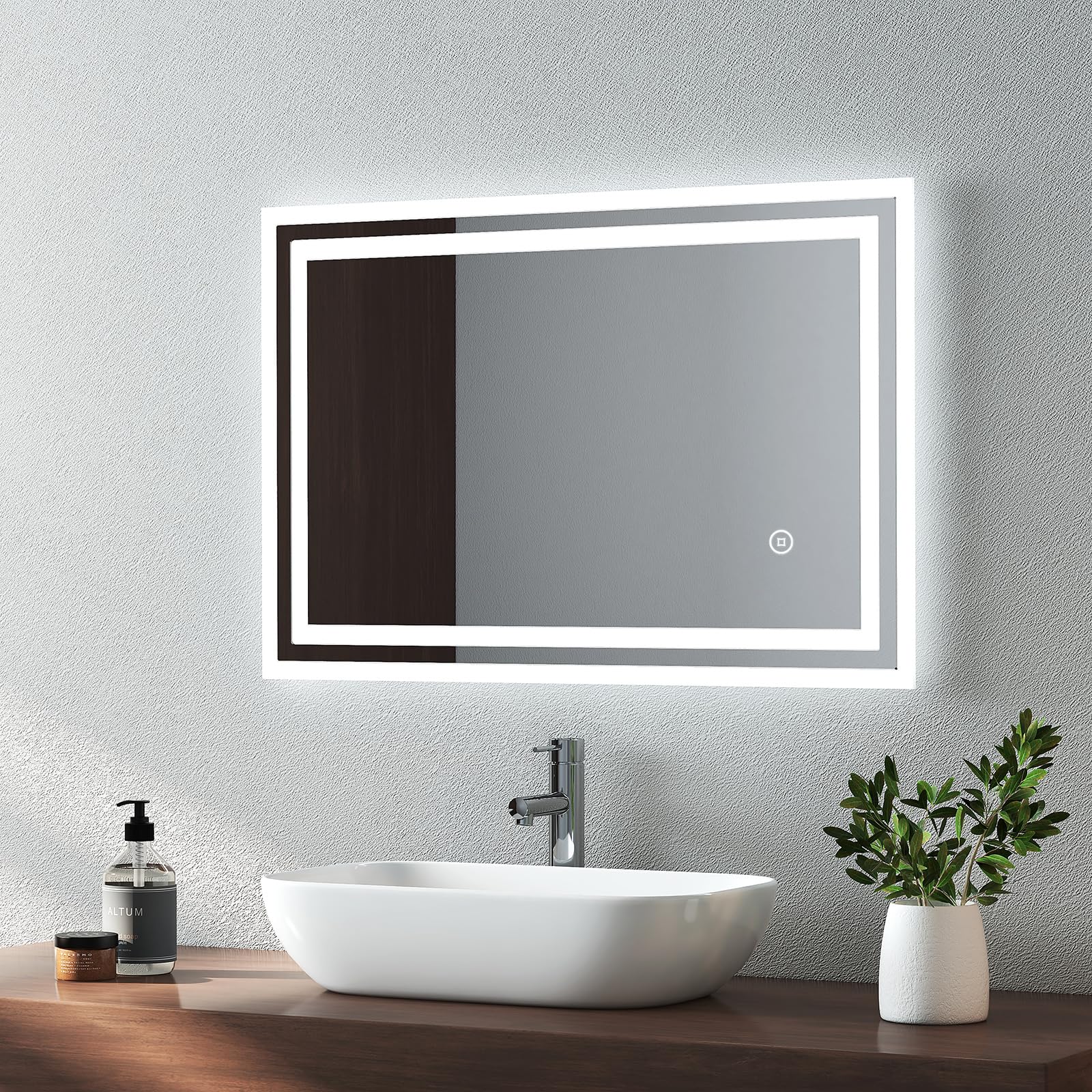 EMKE 24x16 Inch LED Bathroom Mirror with Anti-Fog Demister Pad - Touch Sensor Vanity Mirror for Makeup, Shaving & Grooming - Perfect for Modern Bathrooms & Dressing Rooms