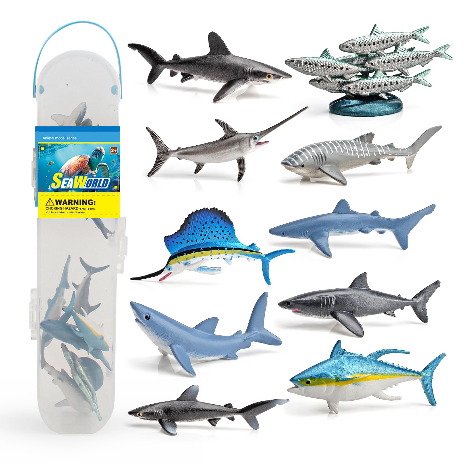 12 PCS Mini Ocean Animal Toy Figures Set - Shark, Swordfish, Sardines, Tuna & Coral Reef Models for Kids | Educational Marine Life Toys, Desktop Decor, Party Favors for Boys & Girls | Perfect for Birthday Gifts, Classroom Learning & Underwater Themed Decorations