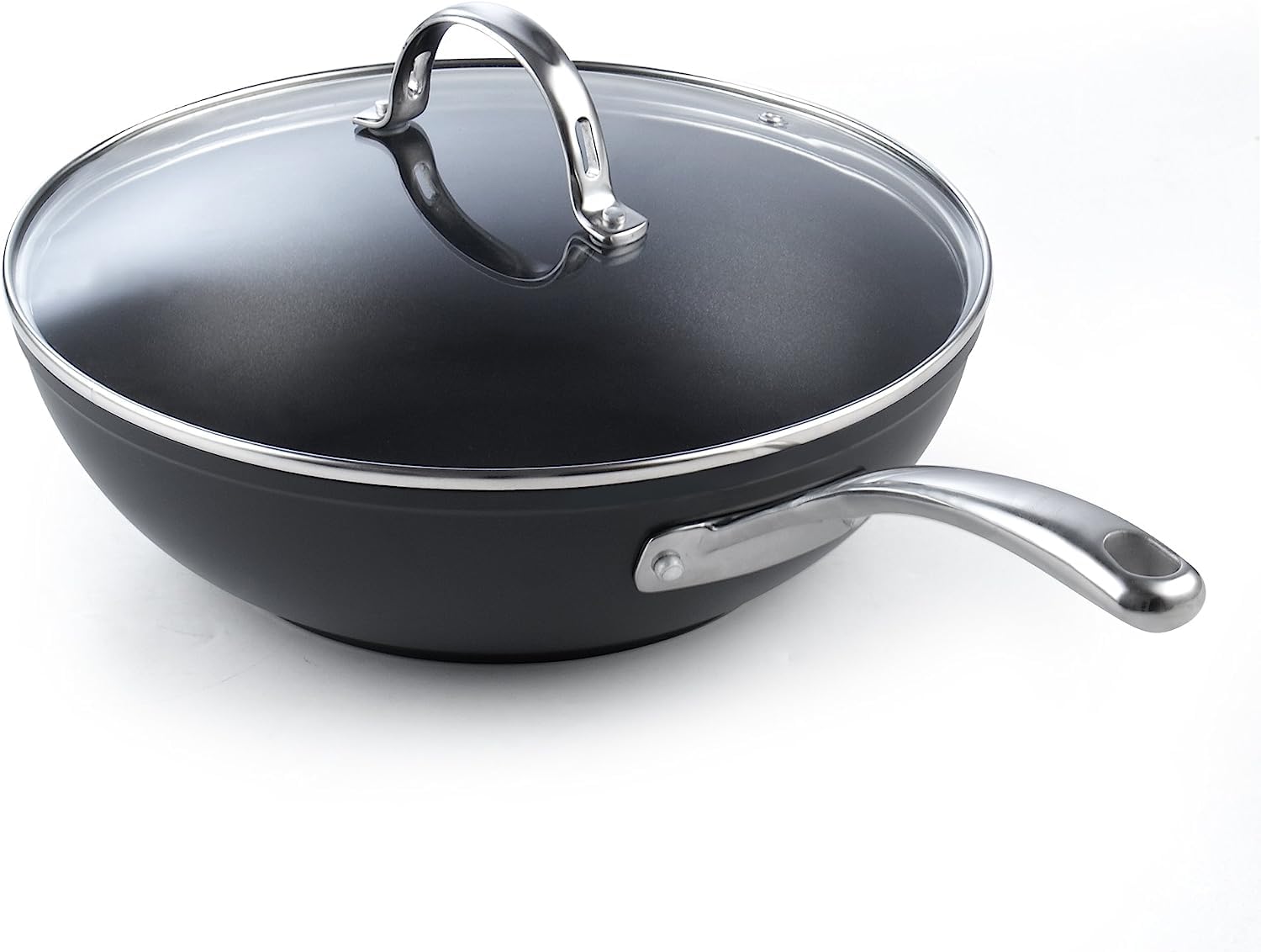 **Cooks Standard 11-Inch Nonstick Stir-Fry Wok Pan - Hard Anodized Deep Frying Pan with Glass Lid, Flat Bottom, Black - Perfect for Asian Cooking, Sautéing & Home Kitchen Use**