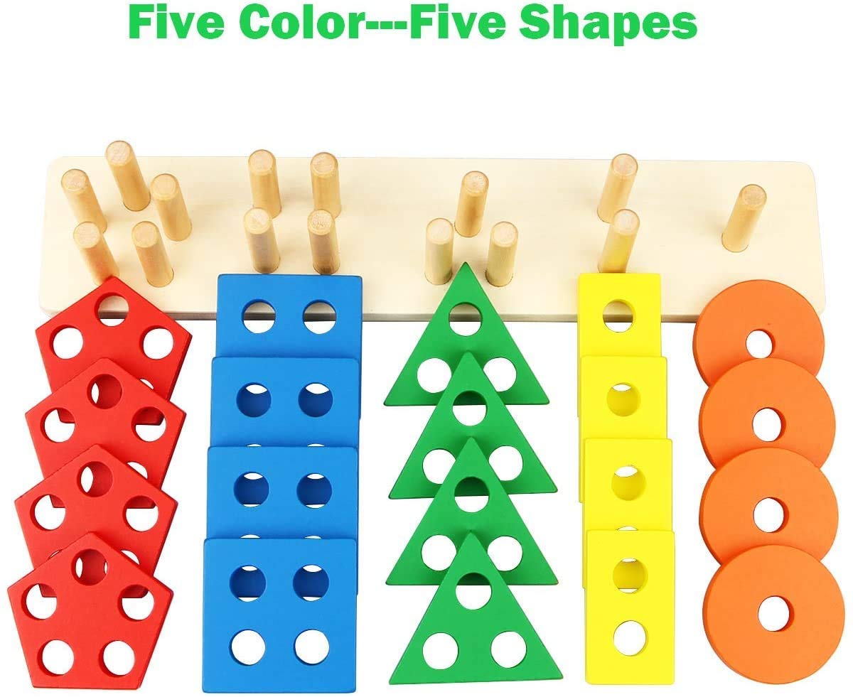eS³kube Wooden Educational Toys for Kids Ages 2+ - 20-Piece Geometric Shape Matching Puzzle with 5 Columns, Montessori Learning Blocks for Toddlers | Perfect for Preschool STEM Activities & Early Childhood Development