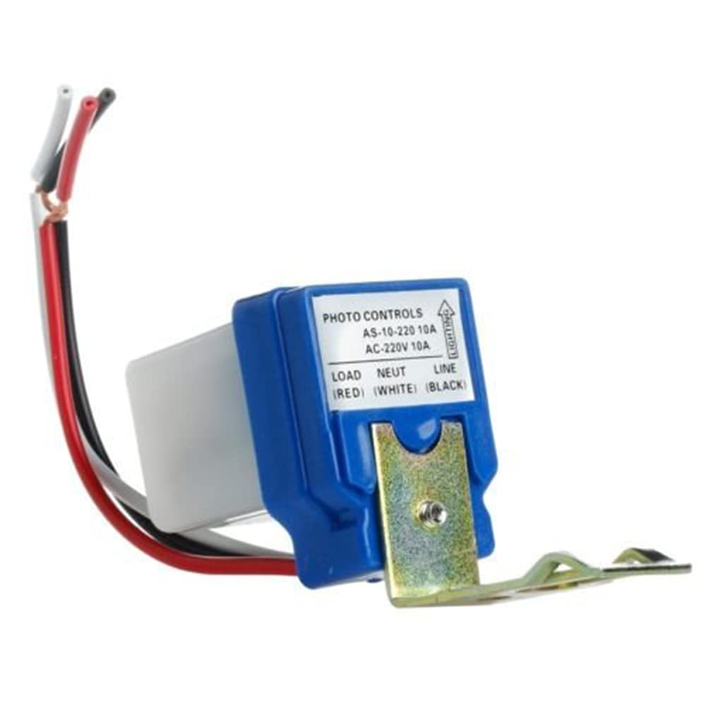 1Pcs AC/DC 220V 10A Automatic Photocell Light Switch with Auto On/Off - Waterproof & Dustproof Outdoor Sensor for Street Lights, Parking Lots & Garden Lighting