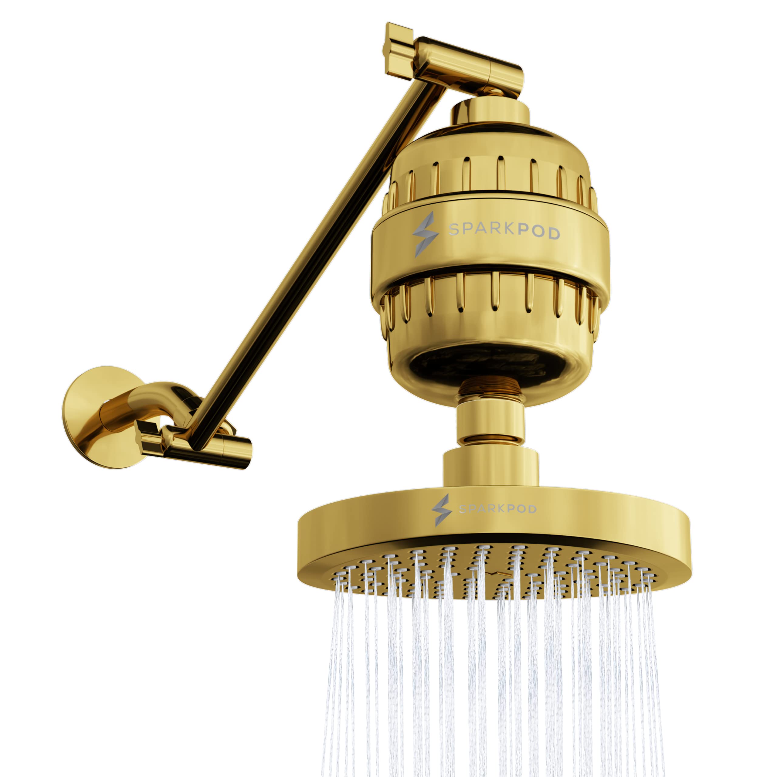 SparkPod Luxury Gold Rain Shower Head with Adjustable Shower Arm & Water Filter Cartridge - Perfect for Spa-Like Bathroom Upgrade & Relaxing Shower Experience
