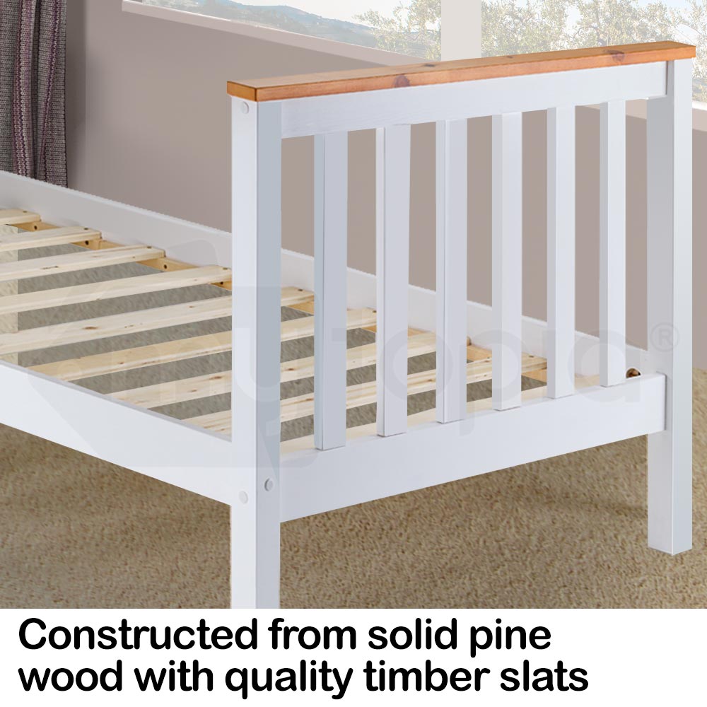 Kids Single Wooden Bed Frame Base - White | Sturdy & Safe Wooden Bed for Children's Room | Perfect for Toddlers, Kids & Teens Bedrooms