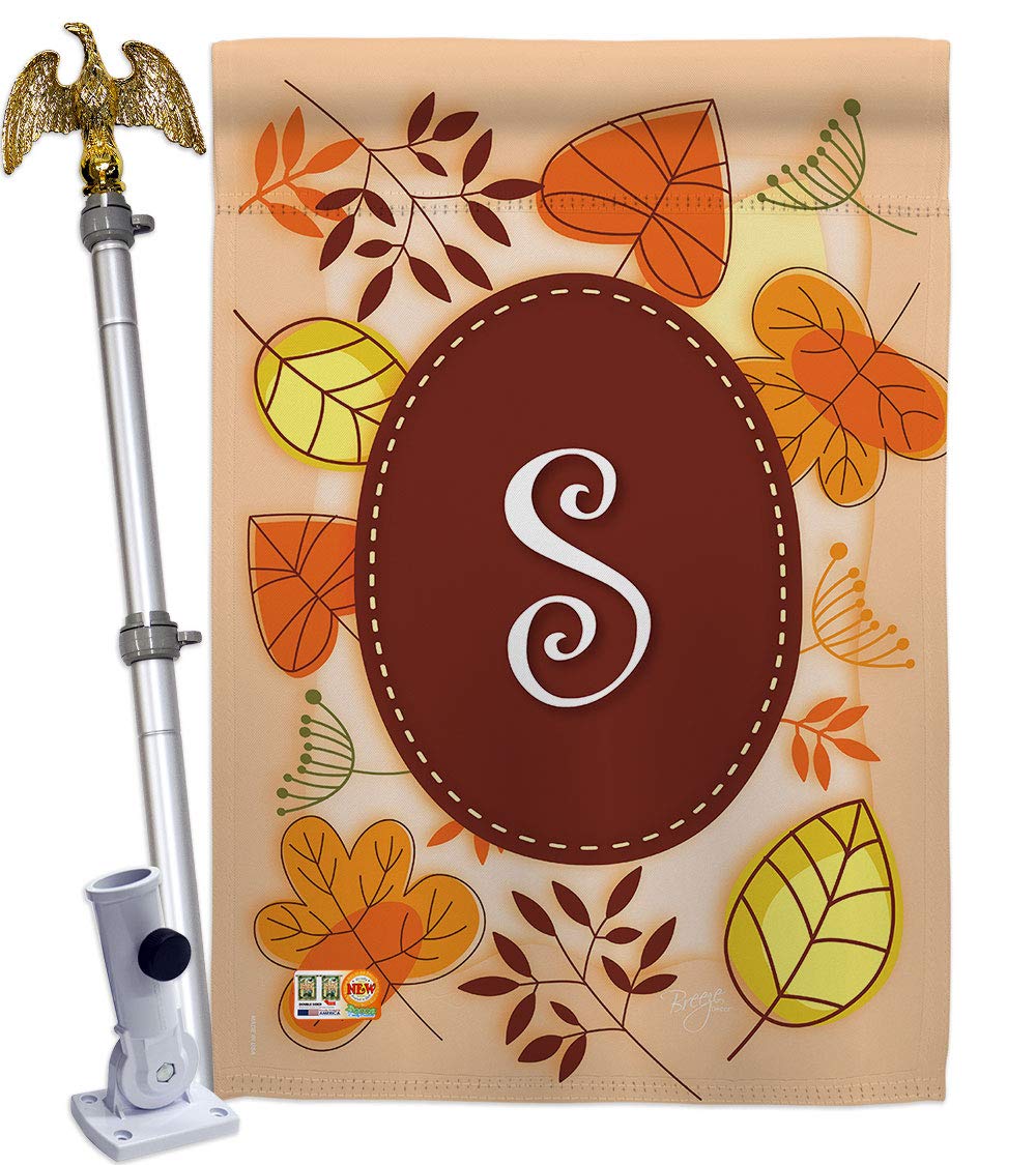 Autumn S Initial Fall Harvest Vertical House Flag Set - 28x40 Thick Fabric for Seasonal Home Decor