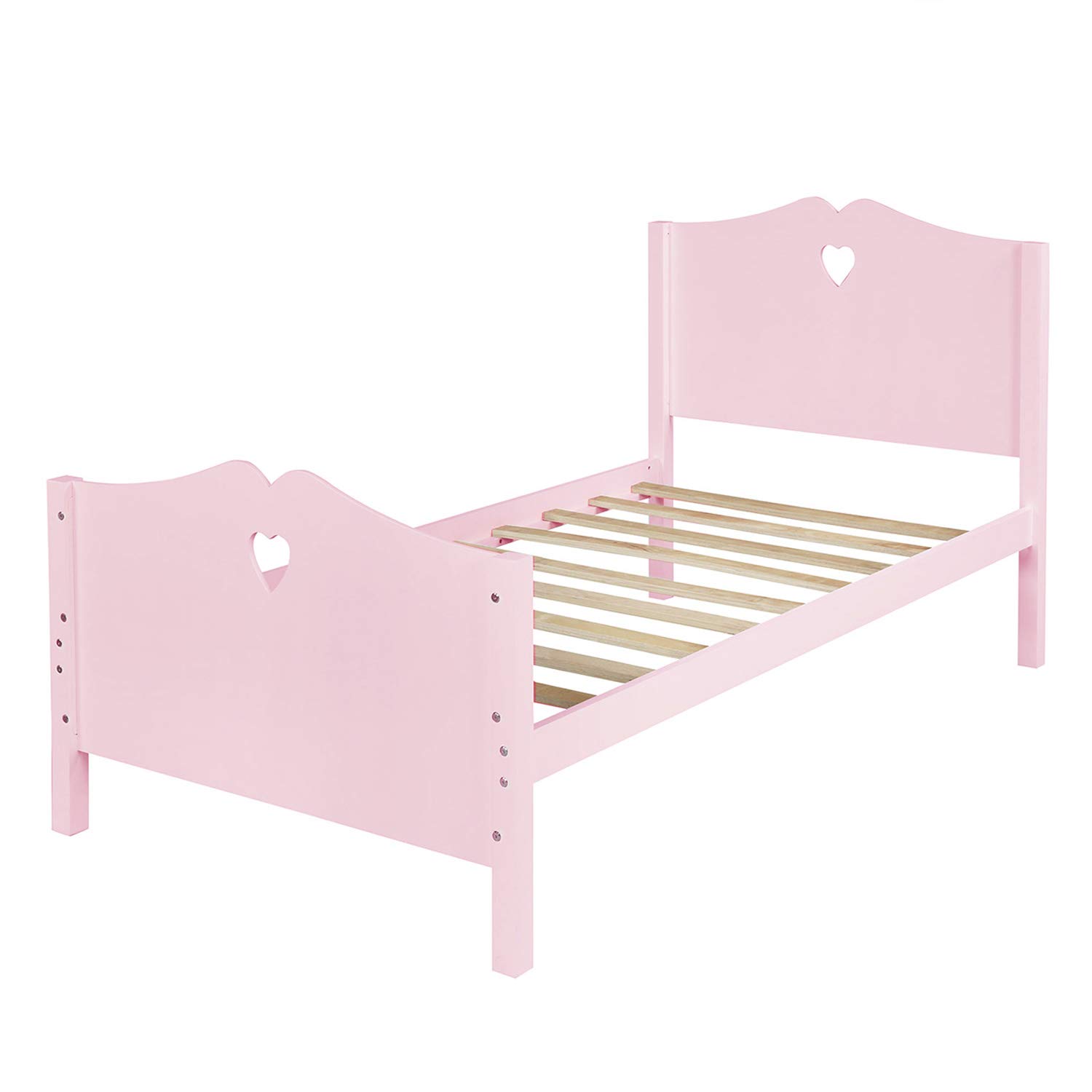 Pink Twin Wooden Bed Frame with Headboard and Footboard for Kids - Sturdy Platform Bed for Girls and Boys, No Box Spring Needed - Perfect for Bedrooms, Guest Rooms, and Kids' Rooms