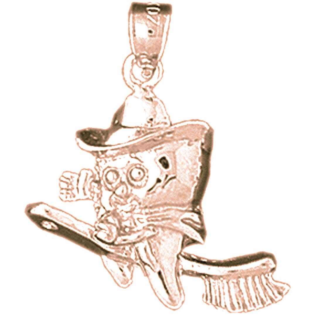 14K Rose Gold Tooth Pendant with Toothbrush Charm - 23mm Jewelry for Dental Professionals & Students - Perfect for Necklaces, Gifts & Dental Office Decor