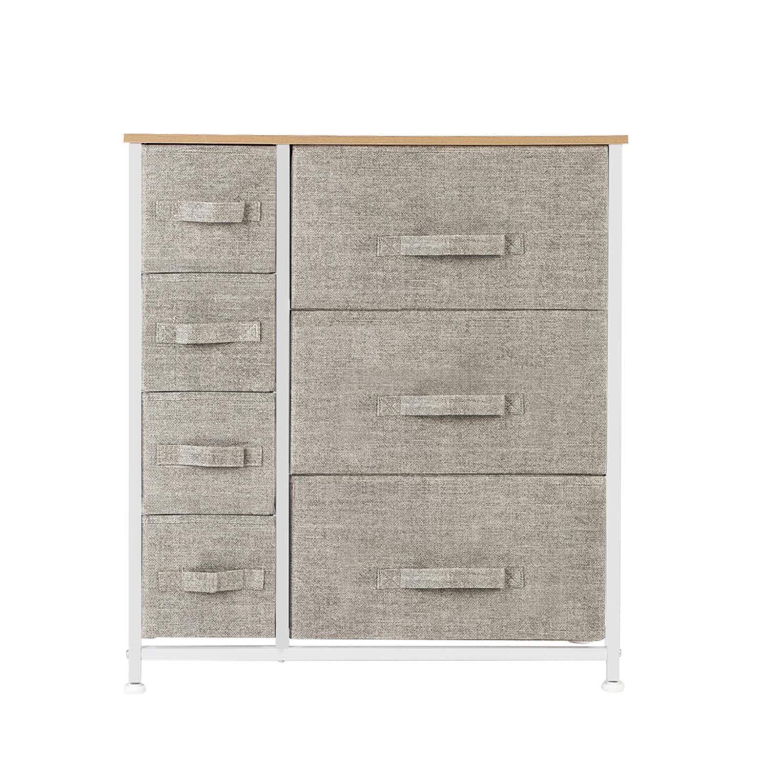 7-Drawer Dresser Organizer with Steel Frame & Wood Top - Easy Pull Fabric Bins for Bedroom, Hallway, Closet & Office Storage - Perfect for Home Organization & Space Saving (Linen/Natural)