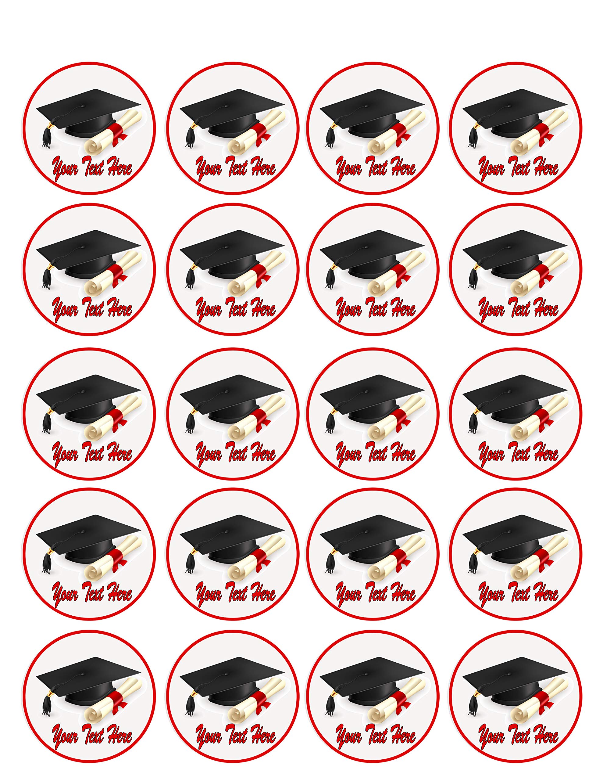 Edible Graduation Cupcake Toppers - 1.8 Inch Cake Decorations (20 Pieces/Sheet) - Perfect for Graduation Parties, School Celebrations & Dessert Decorations