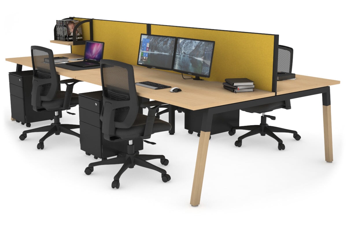 4-Person Office Workstation with Quadro A Legs & Wood Cross Beam - 1200L x 800W Desk with Cable Management Scallop | Perfect for Collaborative Workspaces & Home Offices