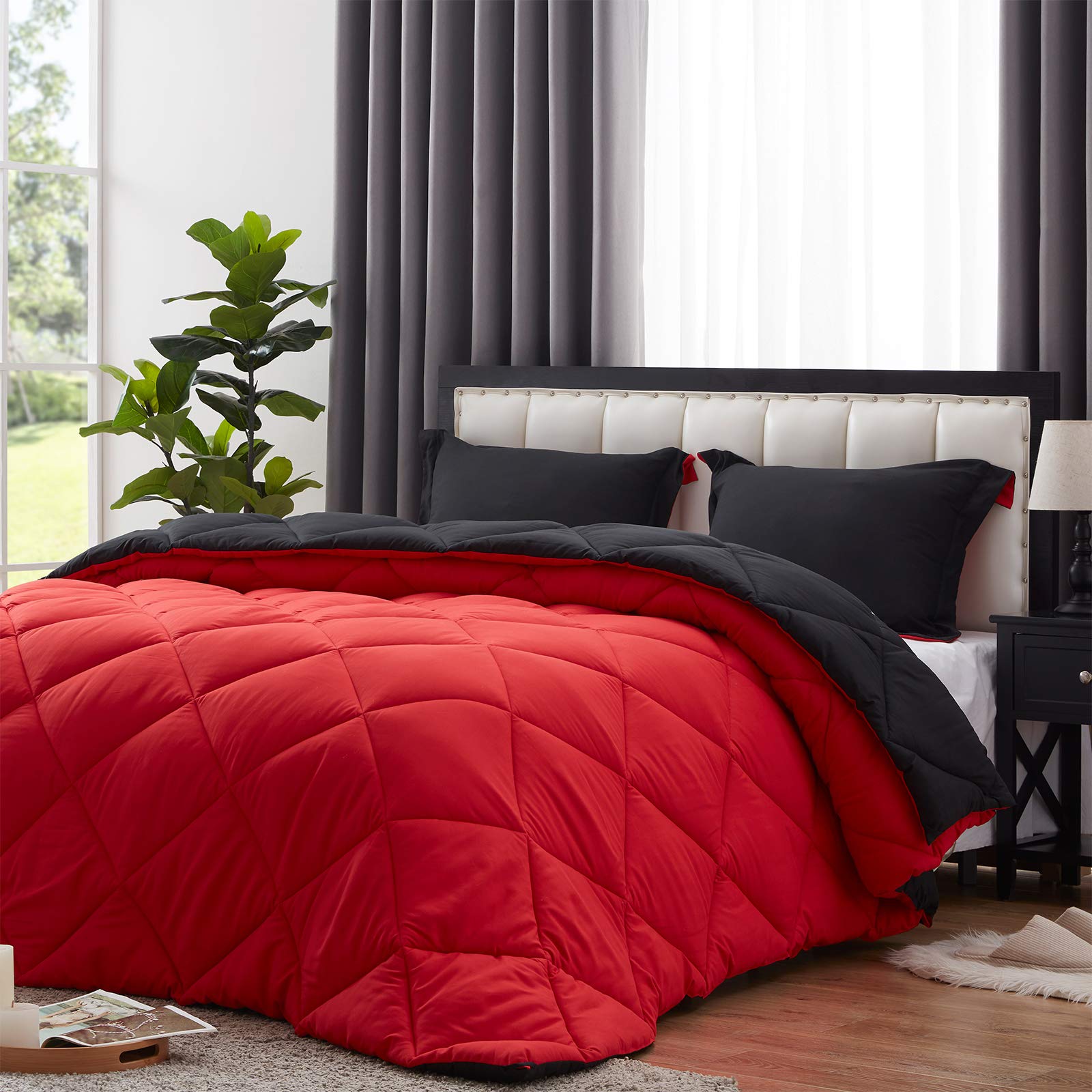 NexHome Lightweight Down Alternative Comforter Set - Twin/Twin XL, Reversible Microfiber Summer Bedding in Black/Red | Ultra Soft & Breathable for Hot Sleepers, Perfect for Dorms, Apartments & Guest Rooms