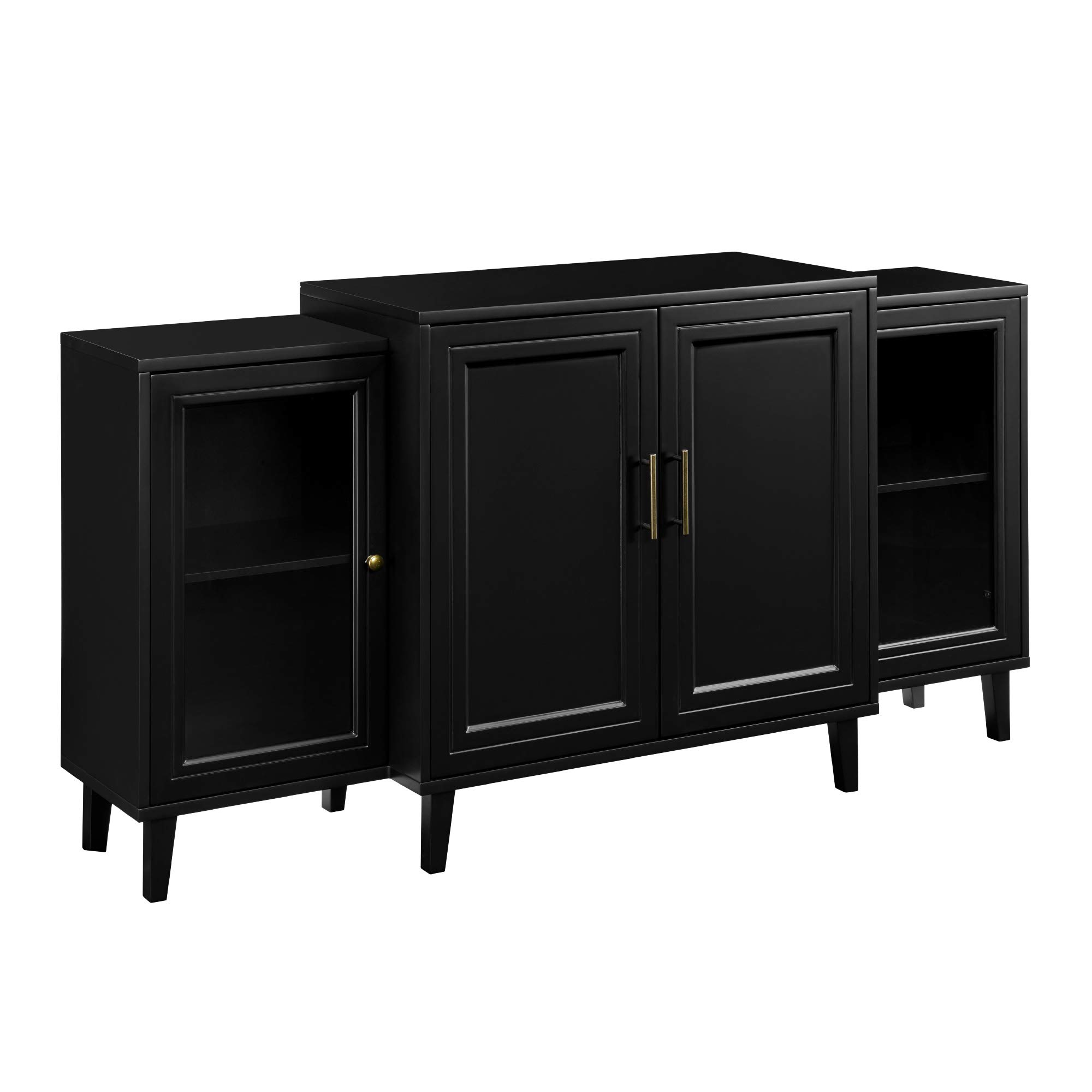 Walker Edison 4-Door Tiered Modern Sideboard Buffet Stand - 62 Inch Black Storage Cabinet for Dining Room, Living Room & Entryway Organization