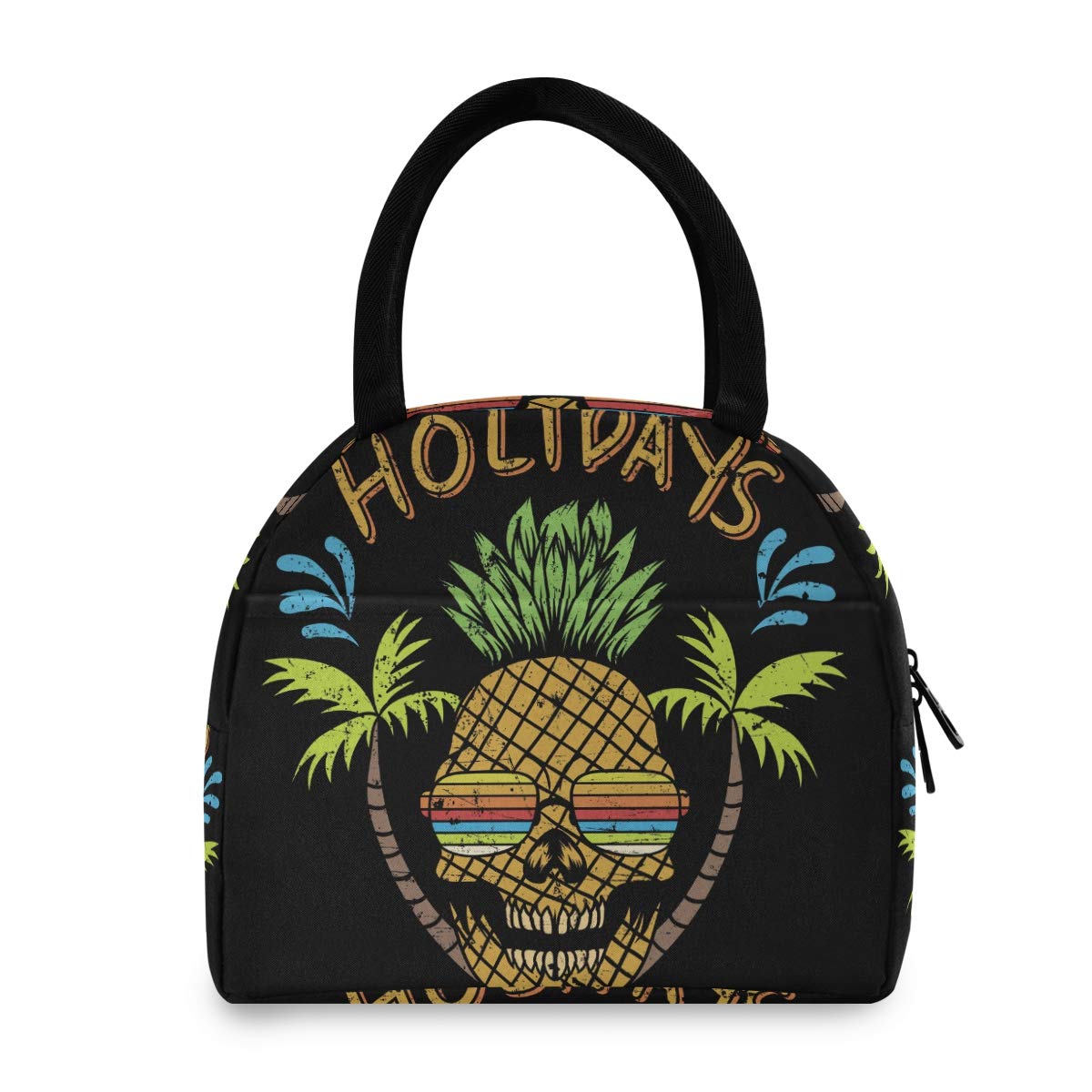 Insulated Pineapple Skull Punk Lunch Bag for Men & Women - Freezable Wide-Open Lunch Box for Work, Office, School, Picnic | Perfect for Meal Prep, Outdoor Adventures & Daily Commute