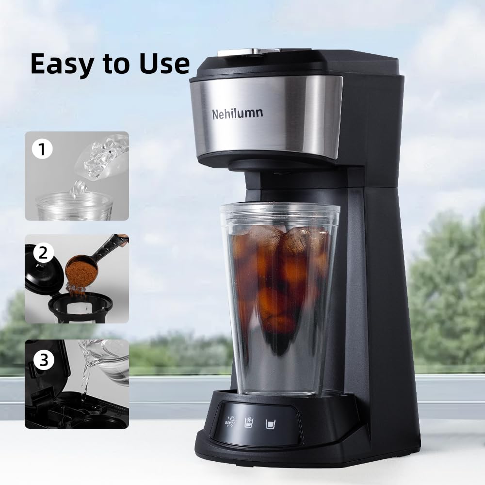 2-in-1 Single Serve Coffee Maker for K-Cup Pods & Ground Coffee - Mini One Cup Coffee Machine with Auto Shut Off (6-14oz) - Perfect for Home, Office & Travel Mugs - Compact & Portable Coffee Brewer
