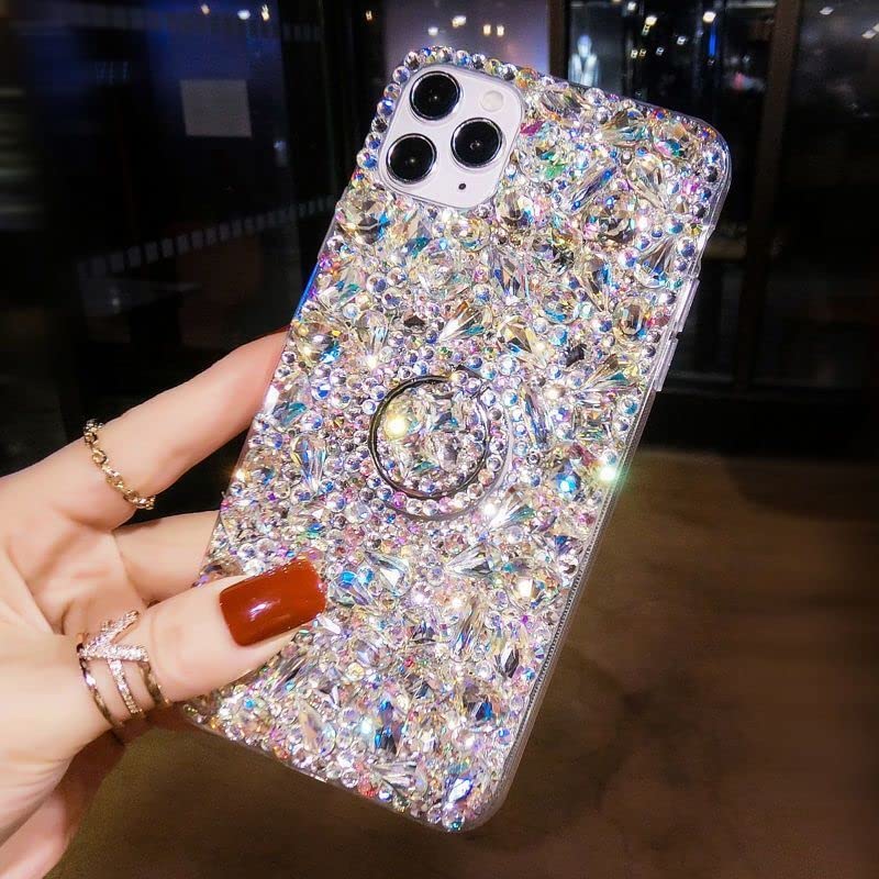 Luxury Bling Glitter Diamond Phone Case for Samsung Galaxy S21 - Crystal Rhinestone Protective Cover with Ring Holder & Kickstand | Shiny Gemstone Sparkle Design for Women, Girls & Kids | Perfect for Parties, Weddings & Everyday Glam