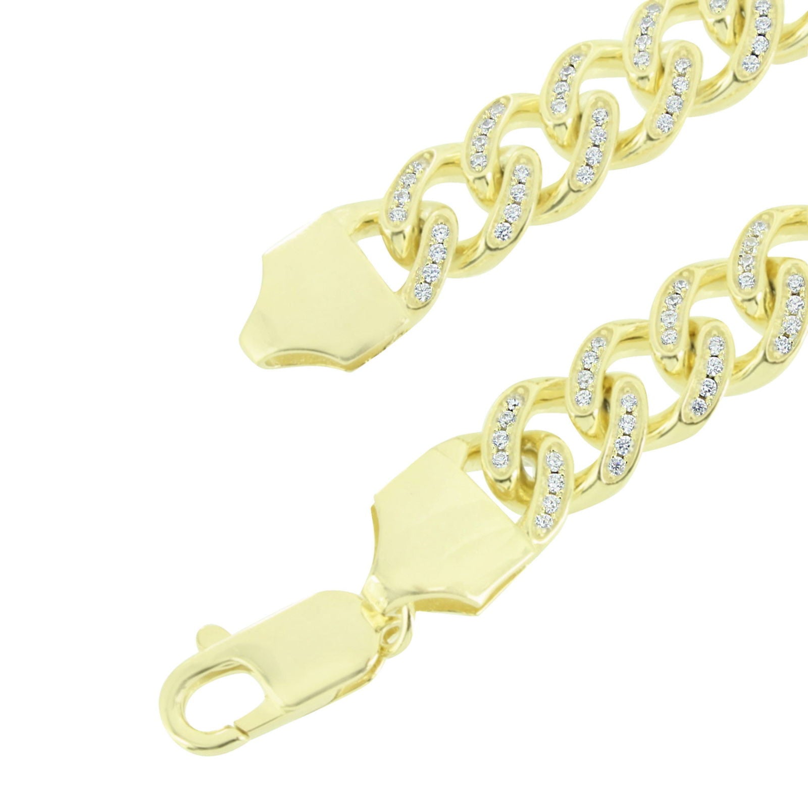 Miami Cuban Link Chain Necklace for Men - 925 Sterling Silver with Gold Finish & Simulated Diamonds | Perfect for Hip Hop Jewelry, Gifts, and Everyday Wear